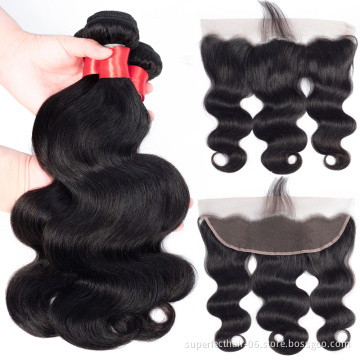 Best Wholesale Virgin Hair Vendors Cheap Human Hair 3 bundles with 13*4 Lace Frontal Closure